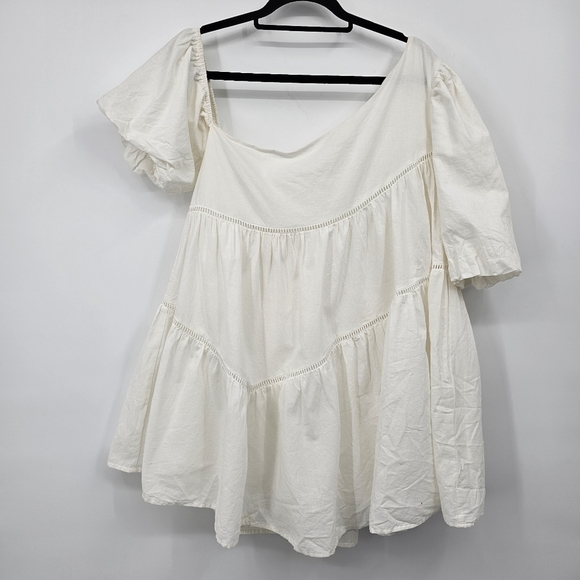 Altar'd State Dresses & Skirts - Altar’d‎ State White Cotton Linen Peasant Tiered Dress Size L – Puff Sleeve Boho